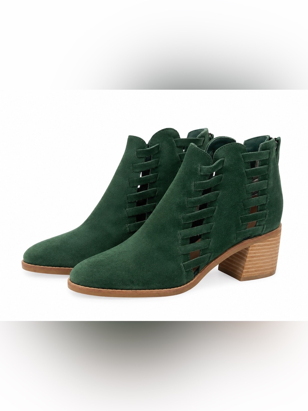 Kelsi Dagger Forest Green Suede Cutout Ankle Booties